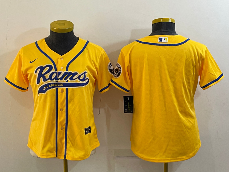 Youth Los Angeles Rams Blank Yellow With Patch Cool Base Stitched Baseball Jersey